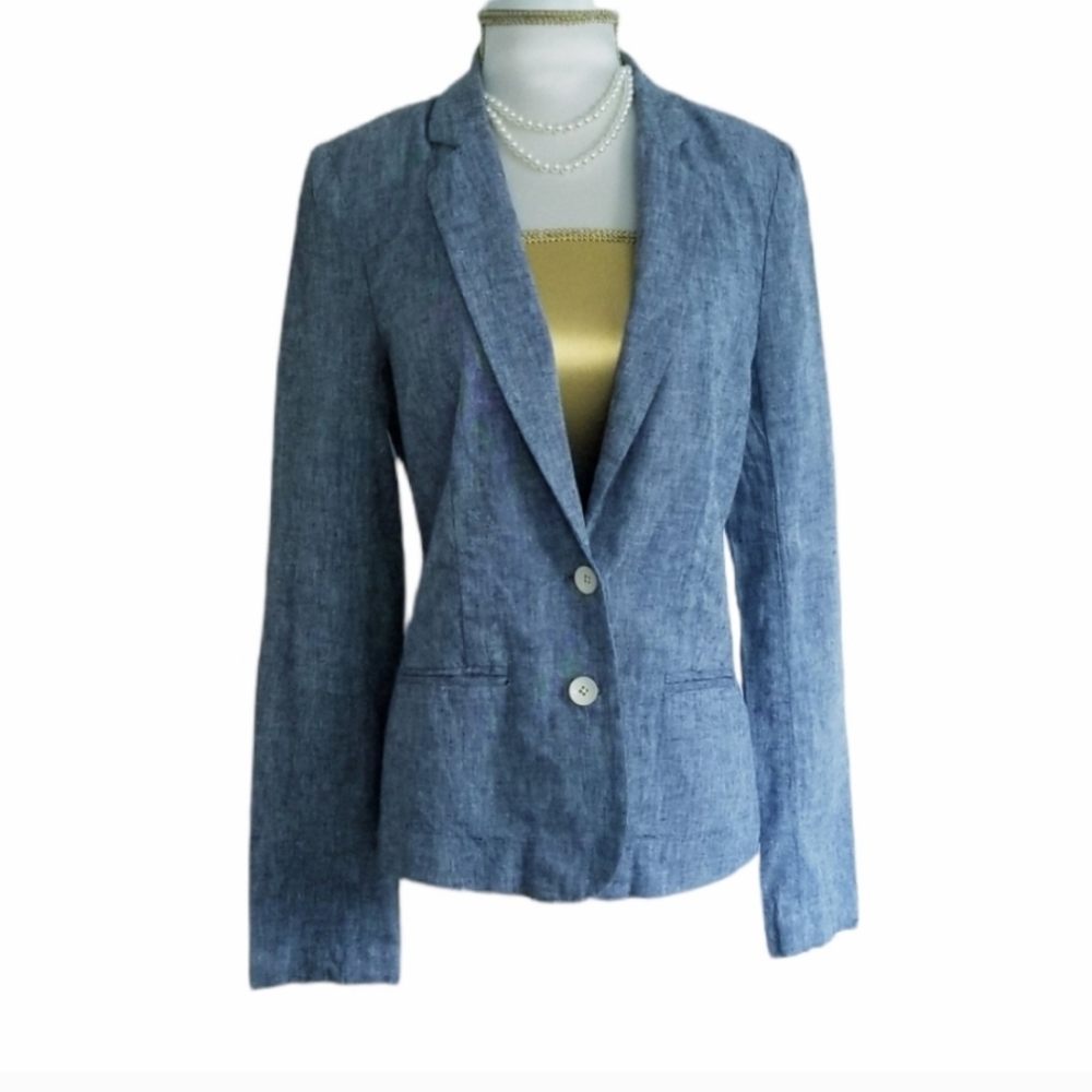 Anthropologie Cartonnier Linen Blend Blue Blazer Jacket